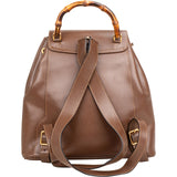 Gucci Brown Pebbled Leather Bamboo Drawstring Backpack