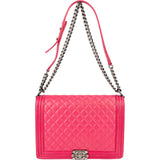 Chanel Pink Quilted Lambskin Large Boy Crossbody Bag