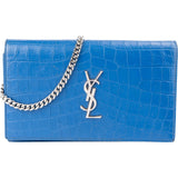Saint Laurent Croc-Embossed Monogram Kate Wallet On Chain Crossbody Bag