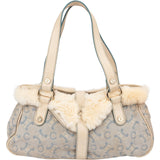 Celine Light Blue Macadam Monogram Canvas Rabbit Fur Shoulder Bag