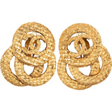 Chanel Woven CC Triple Hoop Clip-On Earrings
