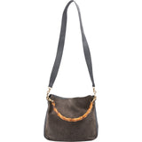 Gucci Suede & Leather Bamboo Top Handle Handbag