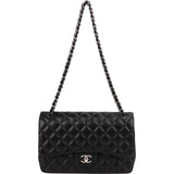 Chanel Quilted Lambskin Palladium Jumbo Double Flap Crossbody Bag