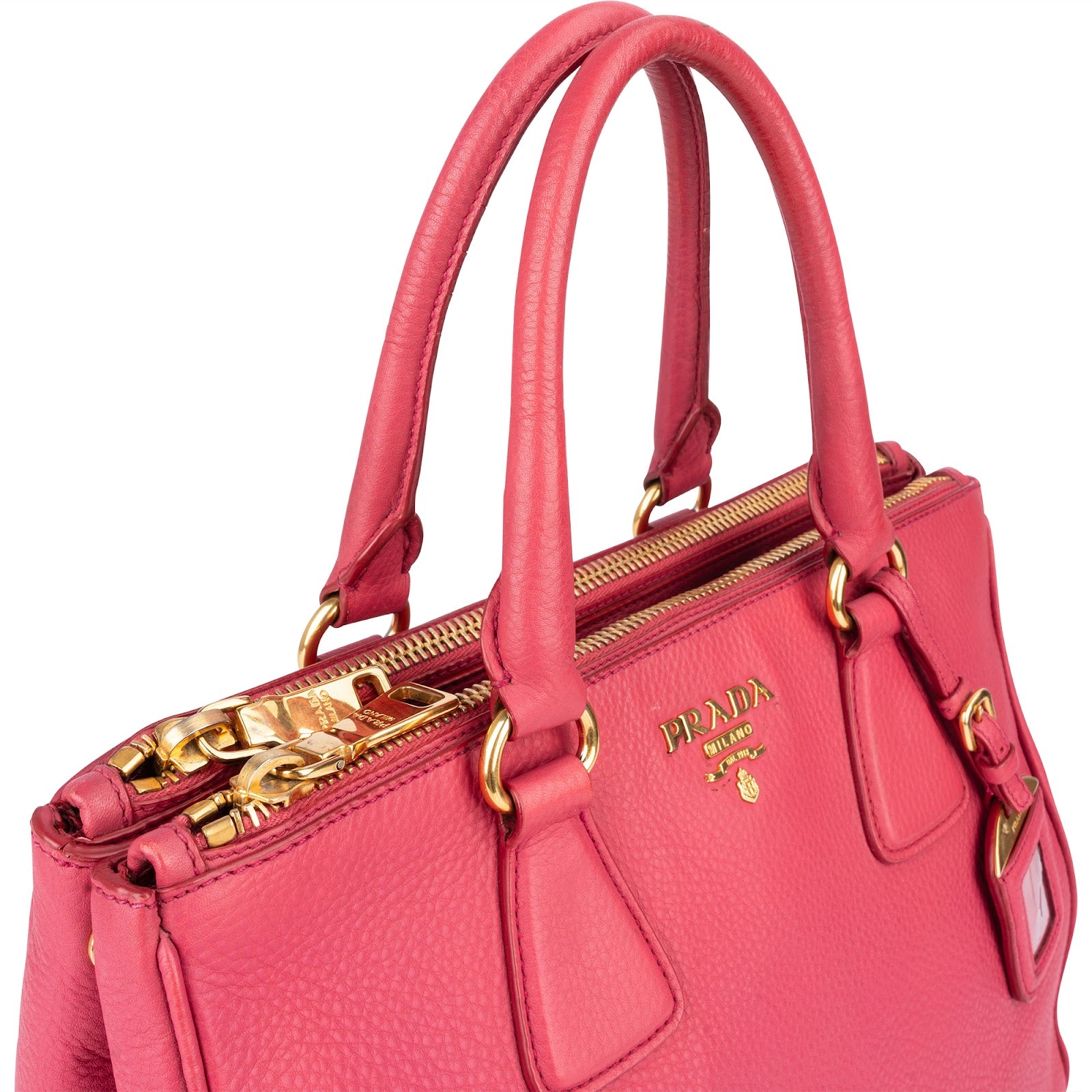 Prada Pink Leather Galleria Double Zip Tote Handbag - vintageandkickz