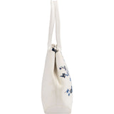 Longchamp White Canvas Blue Embroidered Roseau Sakura Shoulder Bag