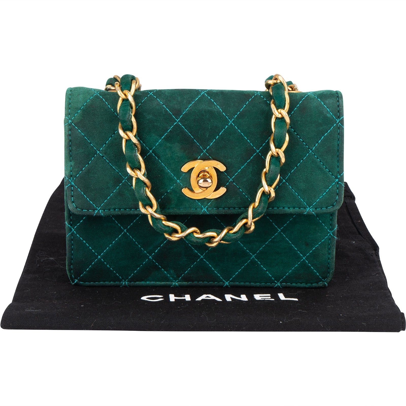Chanel Stitching Suede 24K Gold Mini Single Flap Crossbody Bag - vintageandkickz