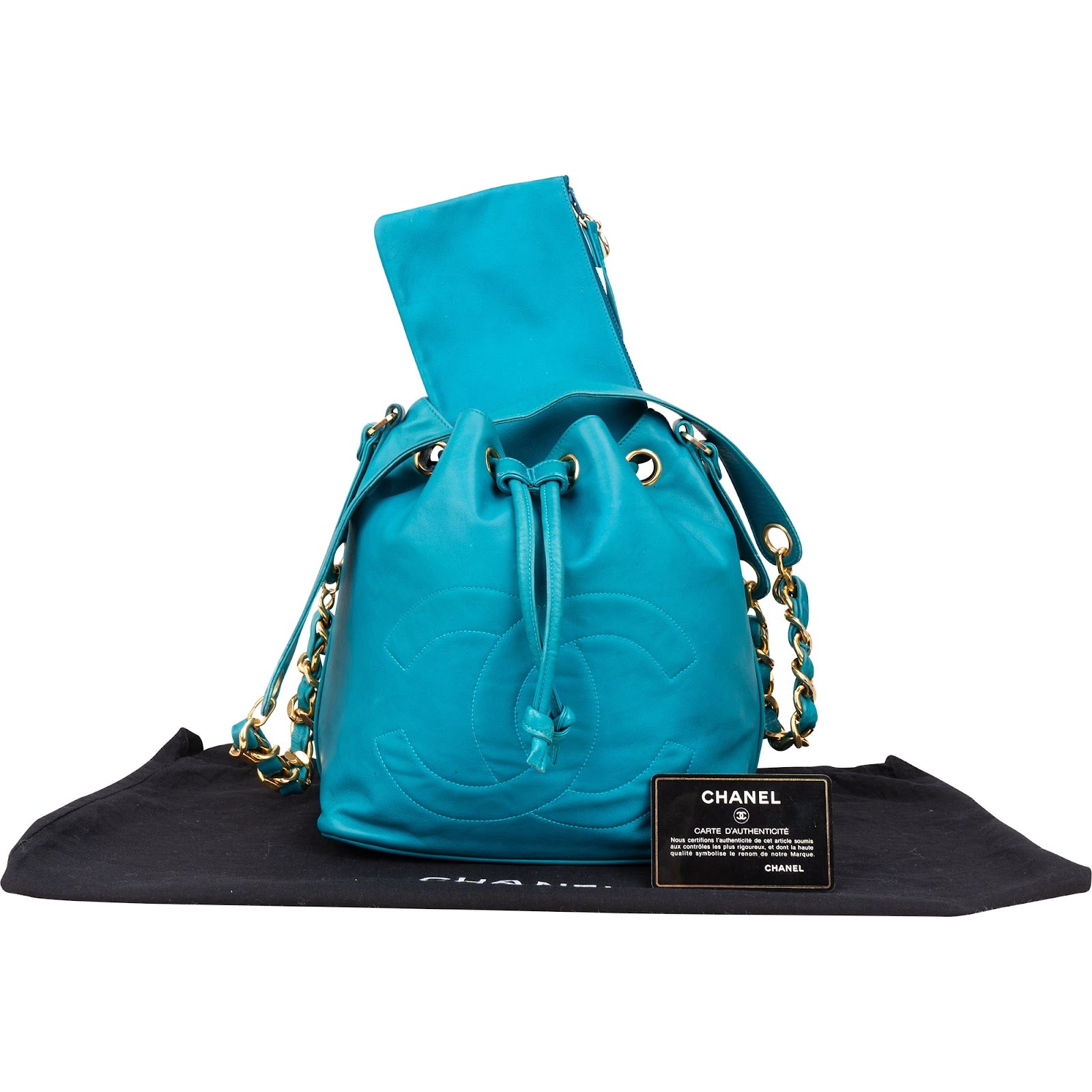 Chanel Lambskin Leather CC Drawstring Bucket Crossbody Bag - vintageandkickz