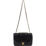 Chanel Quilted Lambskin Chevron Half Moon 24K Gold Single Flap Shoulder Bag