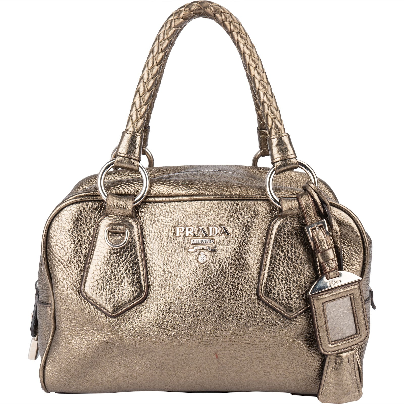 [🔄️B11 / F19] Prada Metallic Pebbled Leather Bauletto Bag Handbag - vintageandkickz