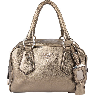 [🔄️B11 / F19] Prada Metallic Pebbled Leather Bauletto Bag Handbag - vintageandkickz