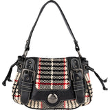 Burberry Blue Label Woven Plaid Monogram Drawstring Shoulder Bag