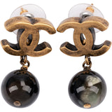 Chanel CC Emblem Faux Pearl Drop Earrings