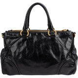 Prada Black Vitello Shine Leather Bauletto Handbag