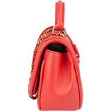 [🔄️B06 / F15] Chanel Red Leather Chevron Lambskin Mini Flap Bag with Top Handle Handbag - vintageandkickz