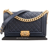 Chanel Quilted Caviar Leather Medium Boy Single Flap Crossbody Bag