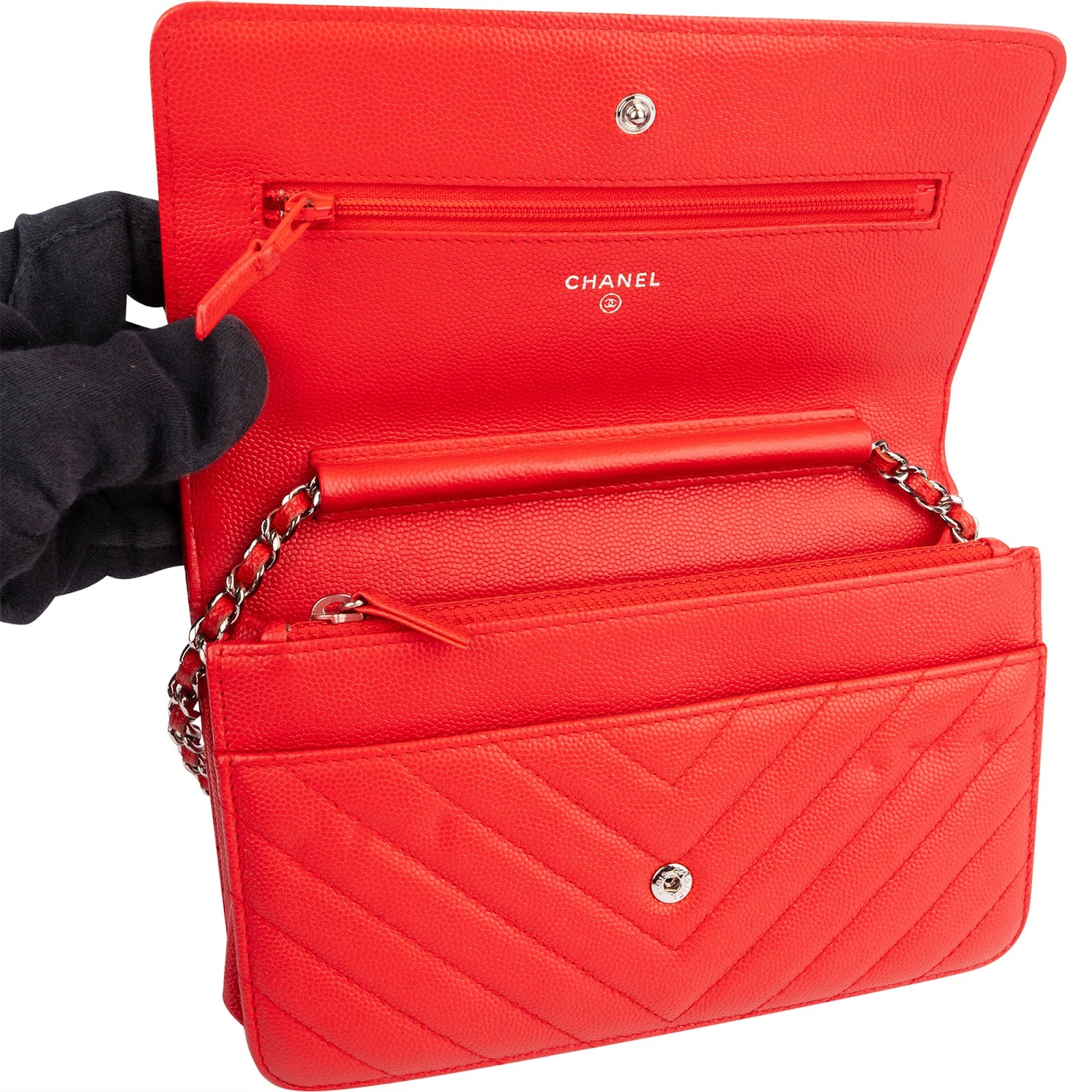 Chanel Chevron Caviar Leather Wallet On Chain Crossbody Bag - vintageandkickz