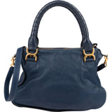 Chloé Blue Grained Leather Marcie Shoulder Bag