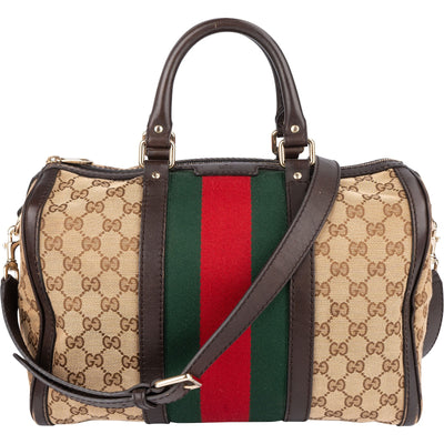 Gucci Monogram GG Sherry Line Web Boston Handbag