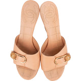 Chanel Rose Leather Wooden Platform Wood Button Mules Heels (36)