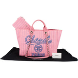 Chanel Canvas Pinstripe Baseball Bicolor Deauville Tote Shopper Shoulder Bag