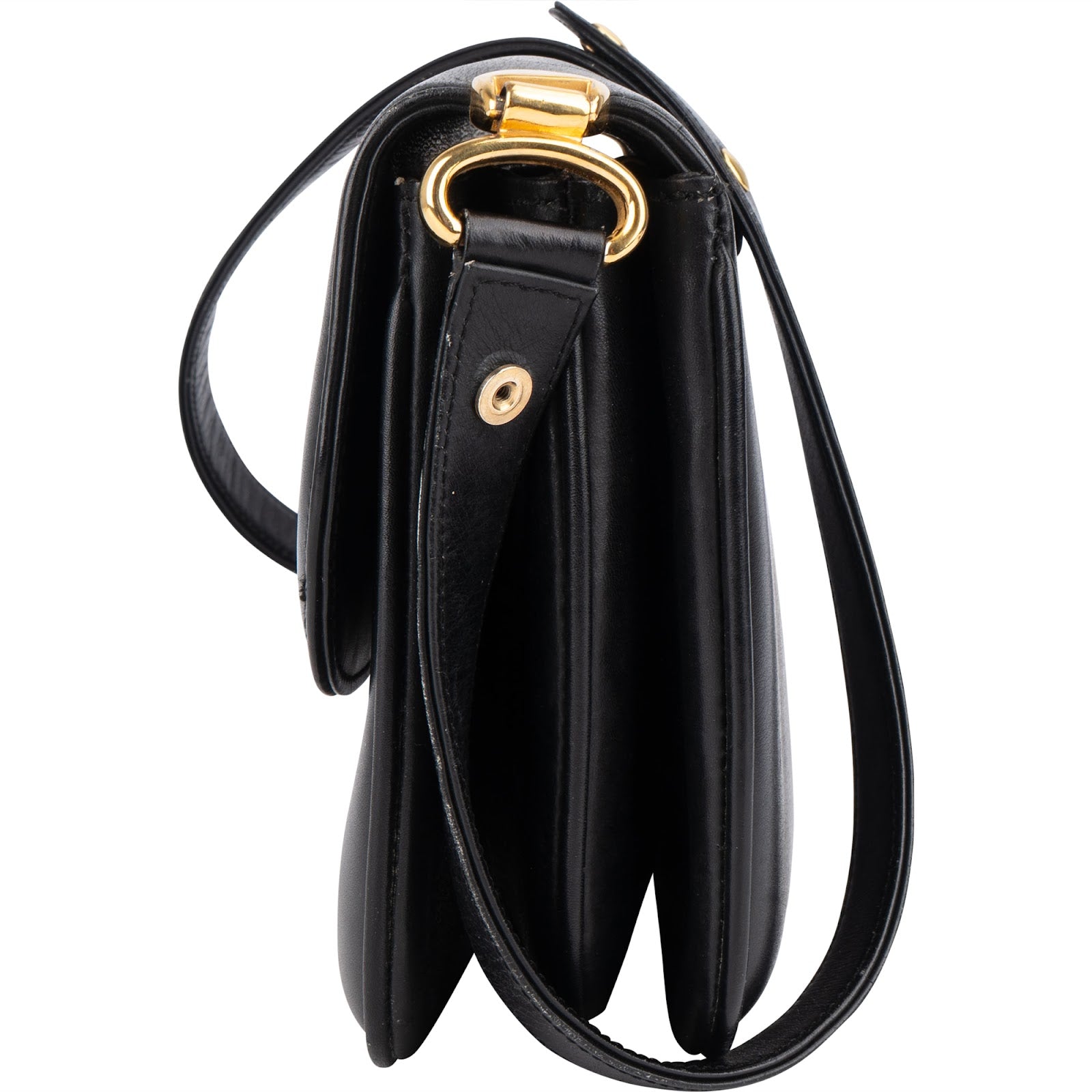 Celine Black Leather Triomphe Shoulder Bag - vintageandkickz