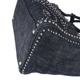 Prada Studded Perforated Denim Suede Handle Shopper Handbag