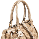 Gucci Monogram GG Canvas Metallic Leather Sukey Handbag