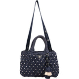 Prada Woven Raffia Polka-Dot Tote Shoulder Handbag