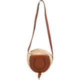 Chloé Raffia Grained Calfskin Marcie Small Round Saddle Crossbody Bag