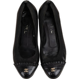 Chanel Leather Fringed Patent Cap Toe CC  Elastic Ballerina Flats (35)