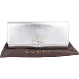 Gucci Metallic Silver Leather Crystal GG Broadway Clutch