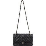 Chanel Quilted Caviar Leather Palladium Medium Double Flap Shoulder Bag