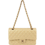 Chanel Gold Shimmering Quilted Lambskin Medium Double Flap Shoulder Bag