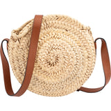 Chloé Raffia Grained Calfskin Marcie Small Round Saddle Crossbody Bag
