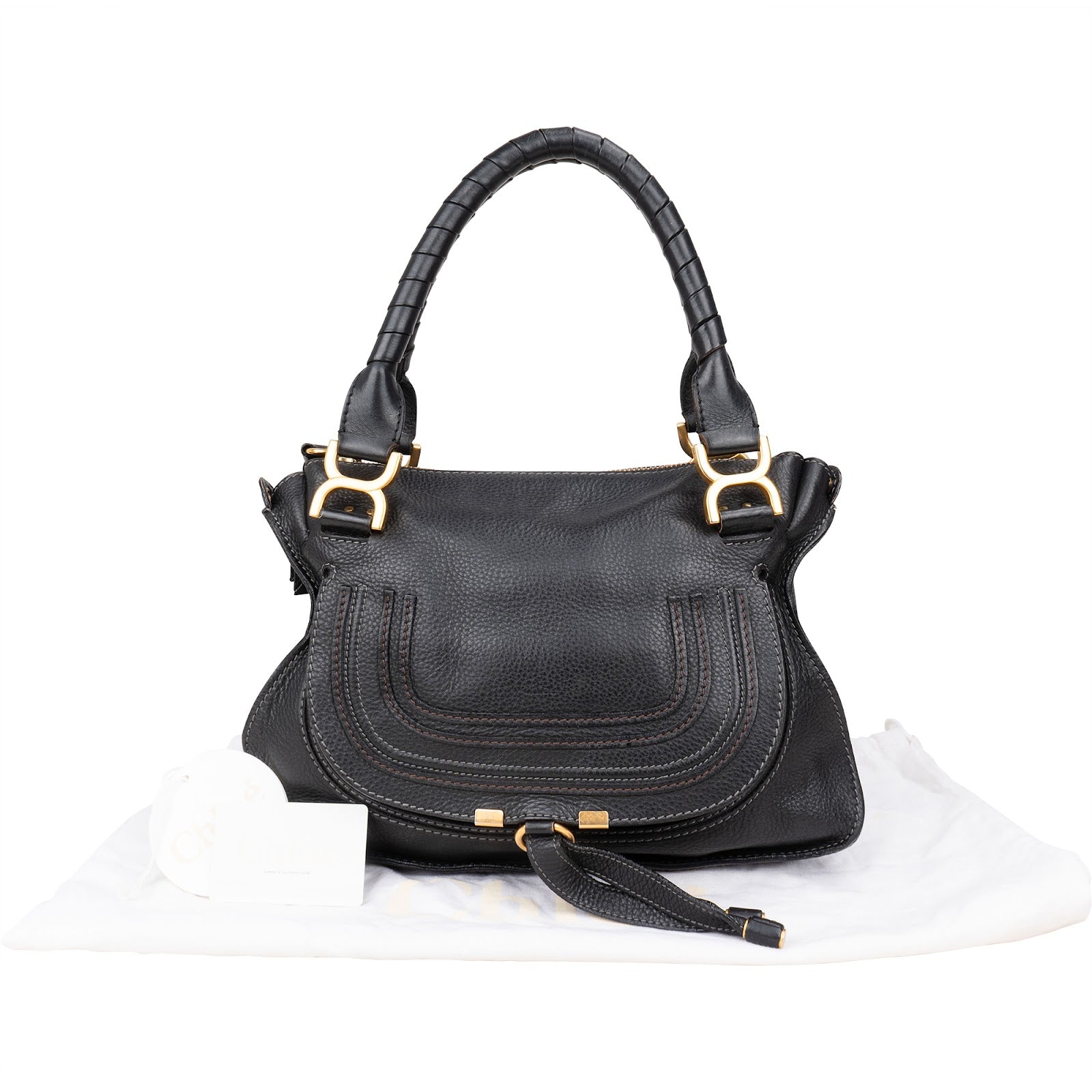 [🔄️B14 / F23] Chloé Grained Calfskin Medium Marcie Satchel Handbag - vintageandkickz