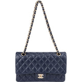 Chanel Quilted Caviar Leather Medium Gold Double Flap Shoulder Bag