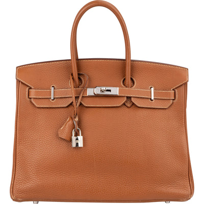 Hermès Brun Taurillon Clemence Leather Alezan Palladium Birkin 35 Handbag