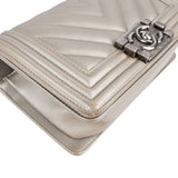 Chanel Metallic Chevron Caviar Leather Boy Single Flap Crossbody Bag
