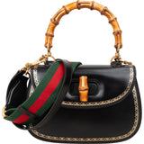Gucci Black Leather Monogram Bamboo Top Handle 1947 Handbag