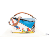 Loewe Limited "Paula's Ibiza Parrot" Print Leather & Denim Fringe Puzzle Handbag