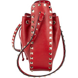 Valentino Garavani Red Leather Rockstud Bucket Crossbody Bag