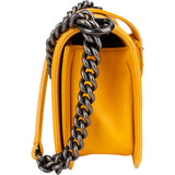 Chanel Yellow Quilted Lambskin Boy Single Flap Crossbody Bag