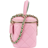 Chanel Pink Green Bicolor Quilted Lambskin Top Handle Vanity Case Crossbody Handbag