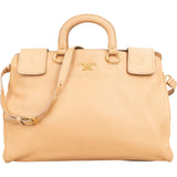 Prada Beige Deerskin Leather Cervo Vitello Daino Top Handle Hobo Handbag