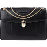 Bvlgari Black Leather Serpenti Forever Flap Shoulder Bag