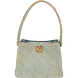 Chanel Iconic Quilted Denim 24K Gold Small Top Handle Handbag