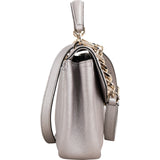 MCM Silver Leather Milla Studded Flap Crossbody Bag