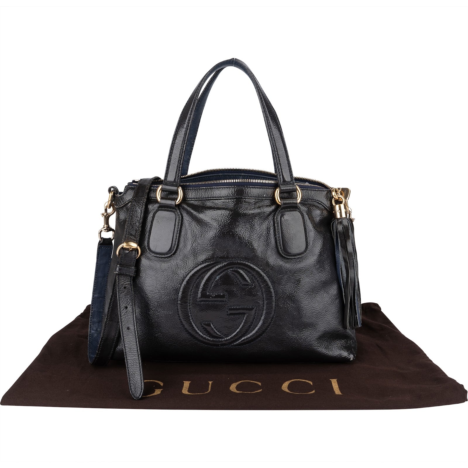 Gucci Black Patent Leather Soho Handbag - vintageandkickz