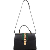 Gucci Black Leather Sylvie Large Top Handle Handbag