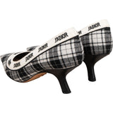 Christian Dior Black & White J'Adior Plaid Tartan Fabric Kitten Heel Pumps (34,5)